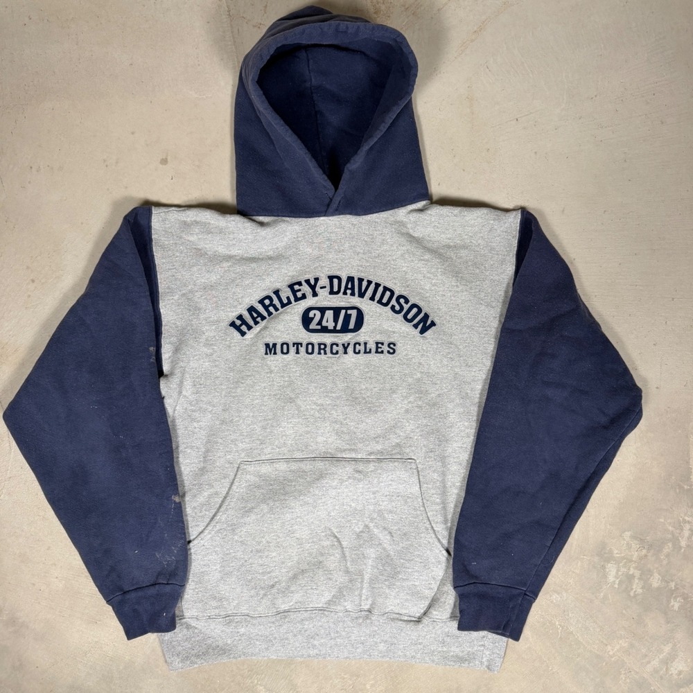 Harley Davidson 2004 Traverse City Michigan Colorblock Hoodie Mens Medium Grey